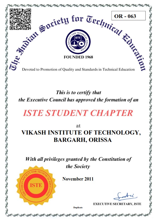 ISTE Student Chapter Certificate - OR-063